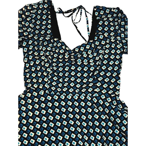 Band of the Free NWT Genevieve Teal Diamond Long Sleeve Mini Dress Sz Mediu Blue - Picture 12 of 13